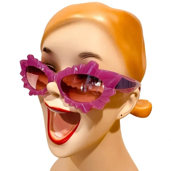 Fuchsia Ice Queen Jagged Cat Eye pop art Sunglasses - Picture 2 of 6